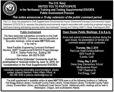 Draft Supplemental EIS/OEIS Public Comment Period Extension Display Advertisement - Northern California (April 2019)